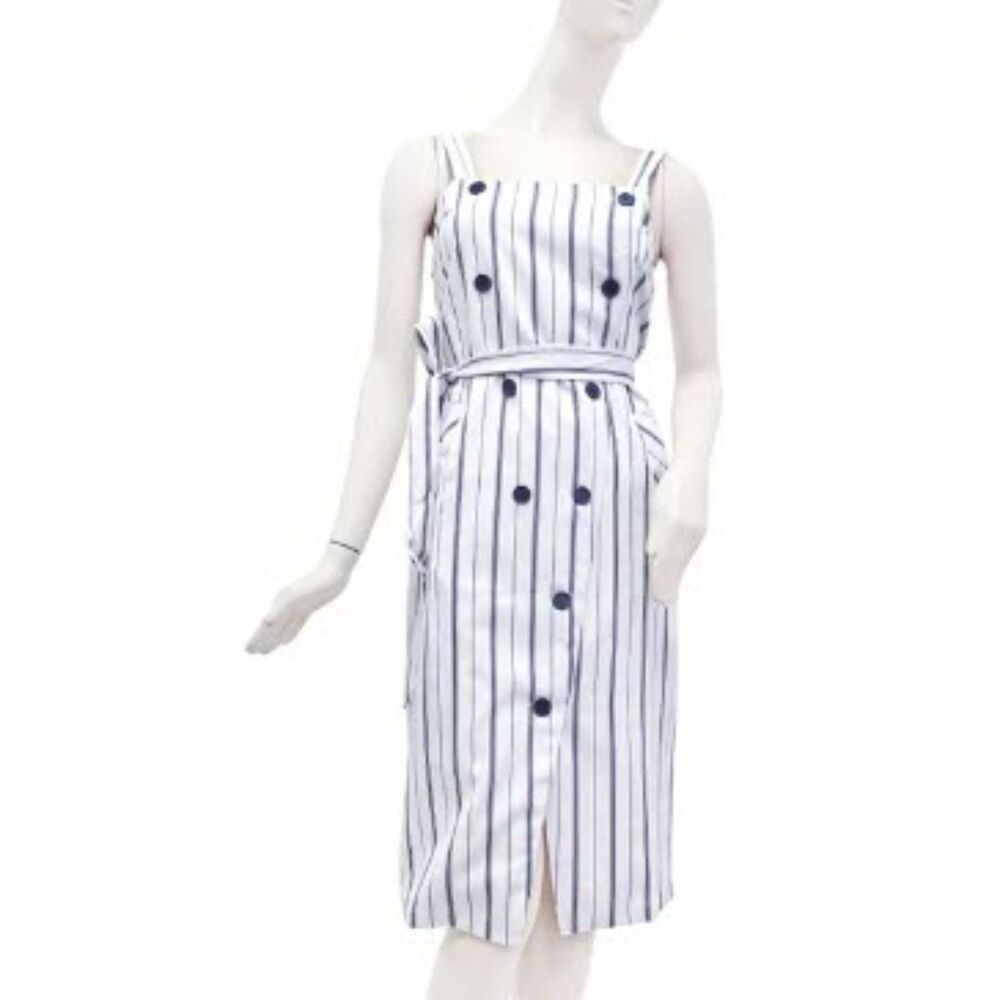 Petal Roz Jumper Style White Black Striped Dress, Medium